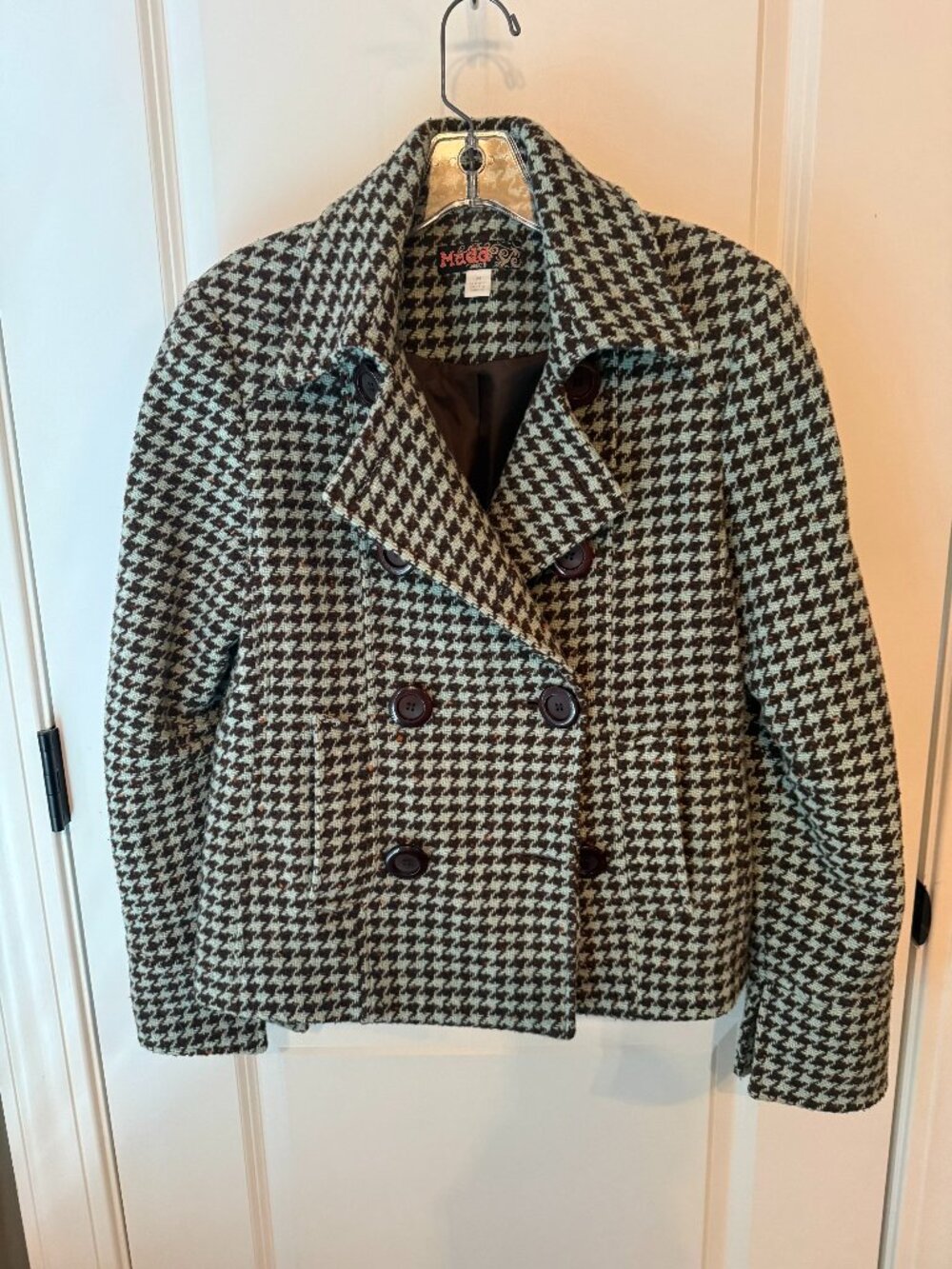Vintage Y2K Mudd double-breasted Houndstooth Peacoat wool blend size medium